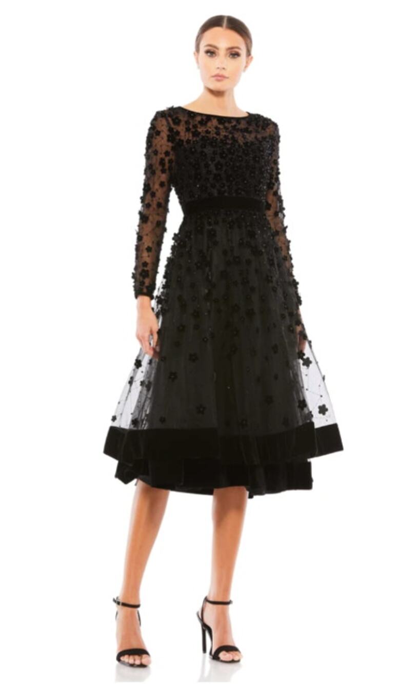Mac Duggal 14 black Embellished Illusion High Neck Long Sleeve Fit & Flare dress